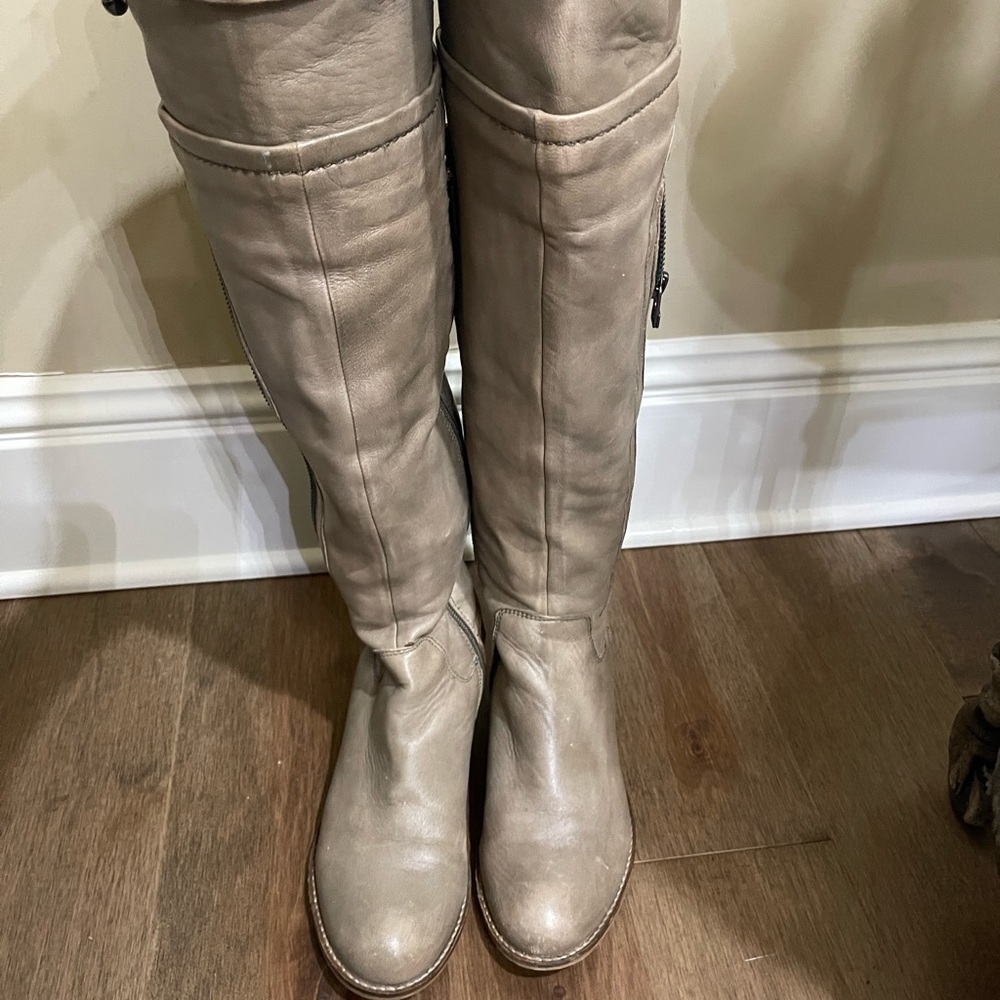 Taupe Leather Knee-High Boots